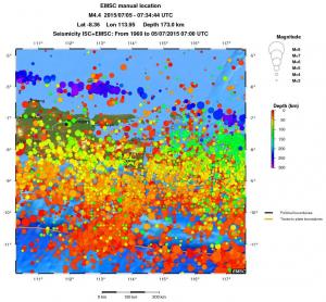 regional depth historical seismicity
