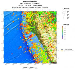regional depth historical seismicity