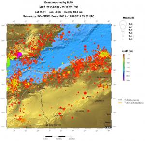 regional depth historical seismicity