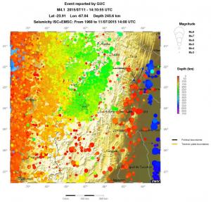regional depth historical seismicity