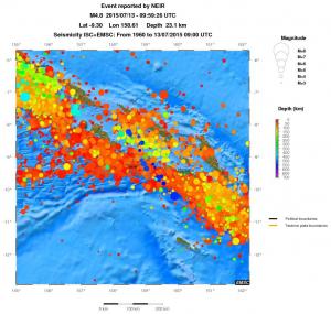 regional depth historical seismicity