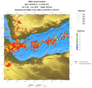 regional depth historical seismicity