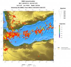 regional depth historical seismicity