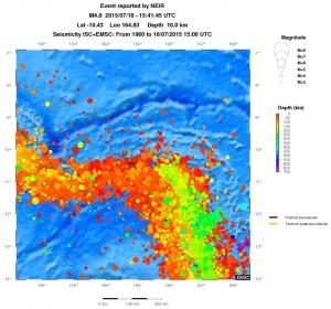 regional depth historical seismicity