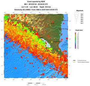 regional depth historical seismicity
