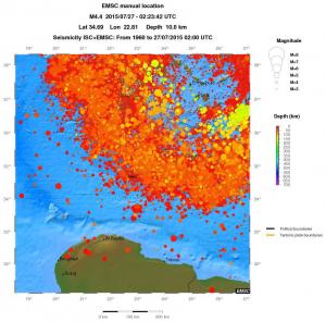 regional depth historical seismicity