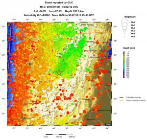 regional depth historical seismicity