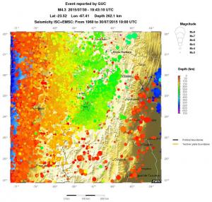 regional depth historical seismicity