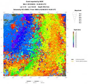 regional depth historical seismicity
