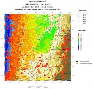 regional depth historical seismicity