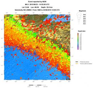 regional depth historical seismicity