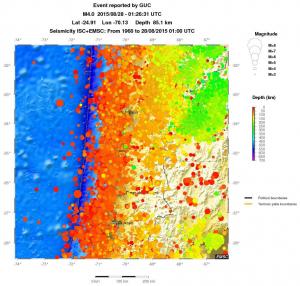 regional depth historical seismicity