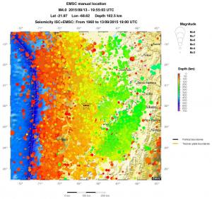 regional depth historical seismicity