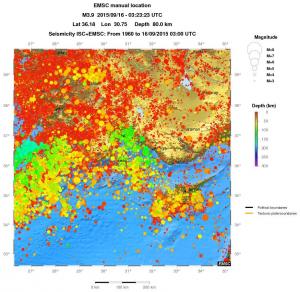regional depth historical seismicity