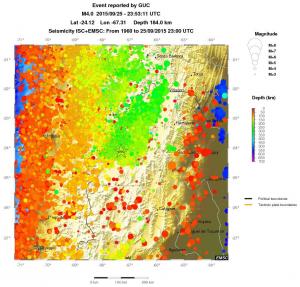 regional depth historical seismicity