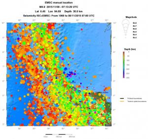 regional depth historical seismicity