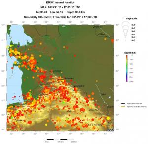 regional depth historical seismicity