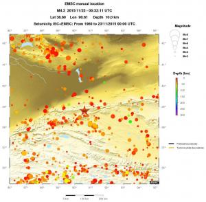 regional depth historical seismicity