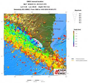regional depth historical seismicity