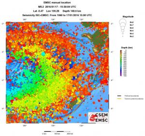 regional depth historical seismicity