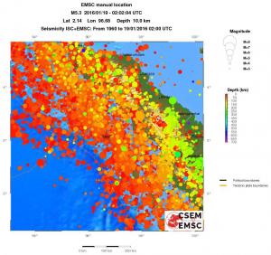regional depth historical seismicity