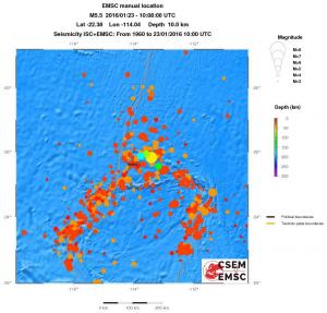 regional depth historical seismicity