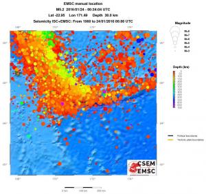 regional depth historical seismicity