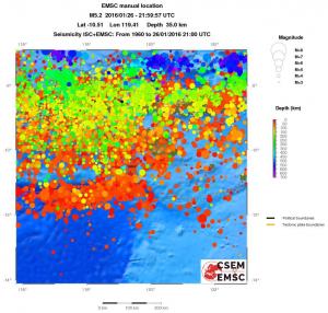 regional depth historical seismicity