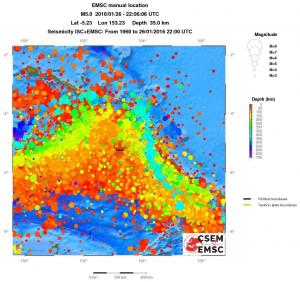 regional depth historical seismicity