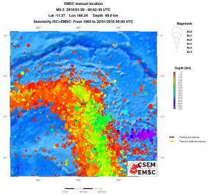 regional depth historical seismicity