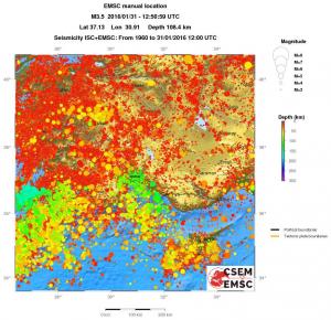 regional depth historical seismicity