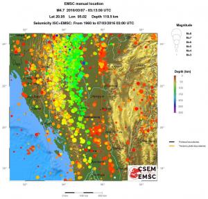 regional depth historical seismicity