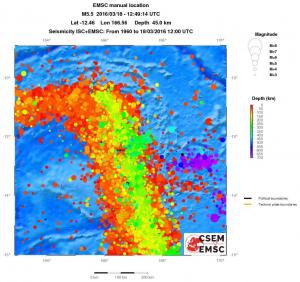 regional depth historical seismicity
