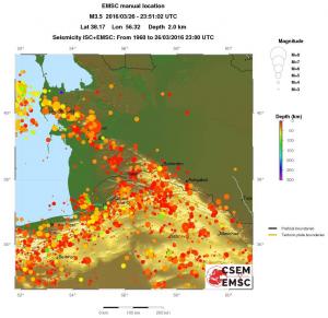 regional depth historical seismicity