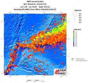 regional depth historical seismicity