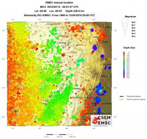 regional depth historical seismicity