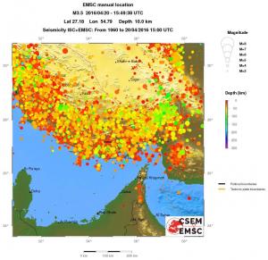 regional depth historical seismicity