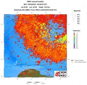regional depth historical seismicity