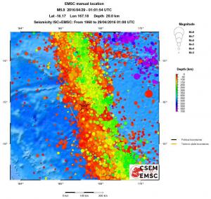 regional depth historical seismicity