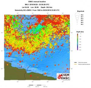 regional depth historical seismicity
