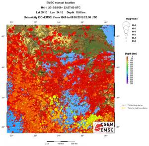regional depth historical seismicity