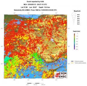 regional depth historical seismicity