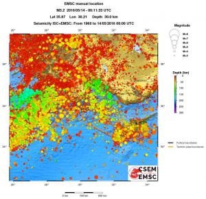 regional depth historical seismicity