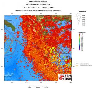 regional depth historical seismicity