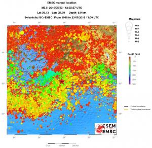 regional depth historical seismicity