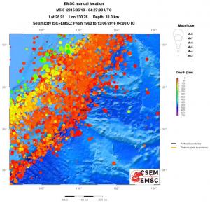 regional depth historical seismicity