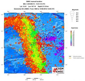 regional depth historical seismicity