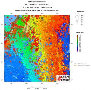 regional depth historical seismicity