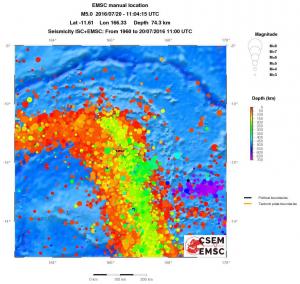 regional depth historical seismicity