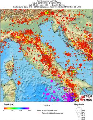 regional depth historical seismicity